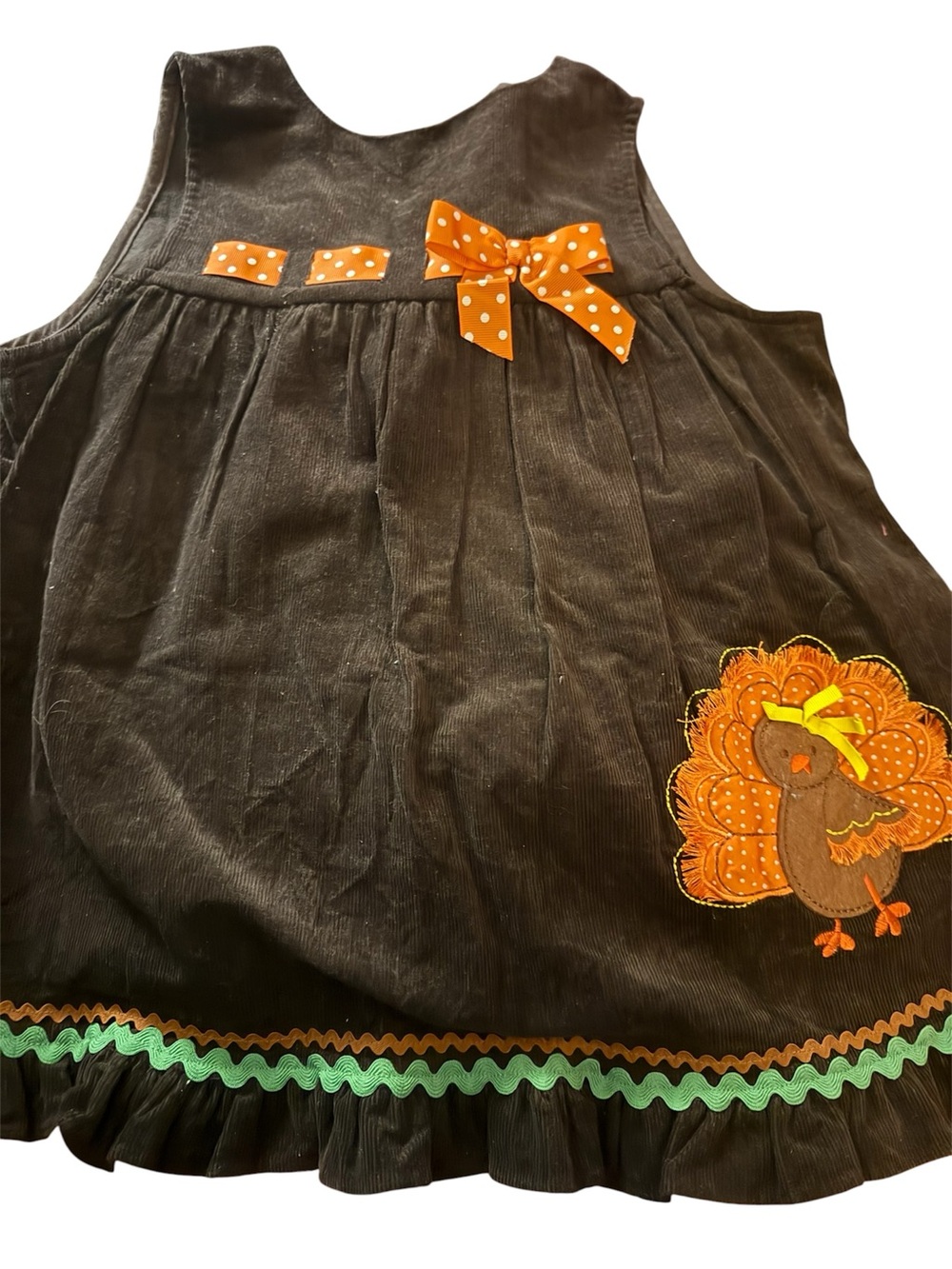 Rare Editions 4T Thanksgiving Turkey Corduroy Dress Brown Orange